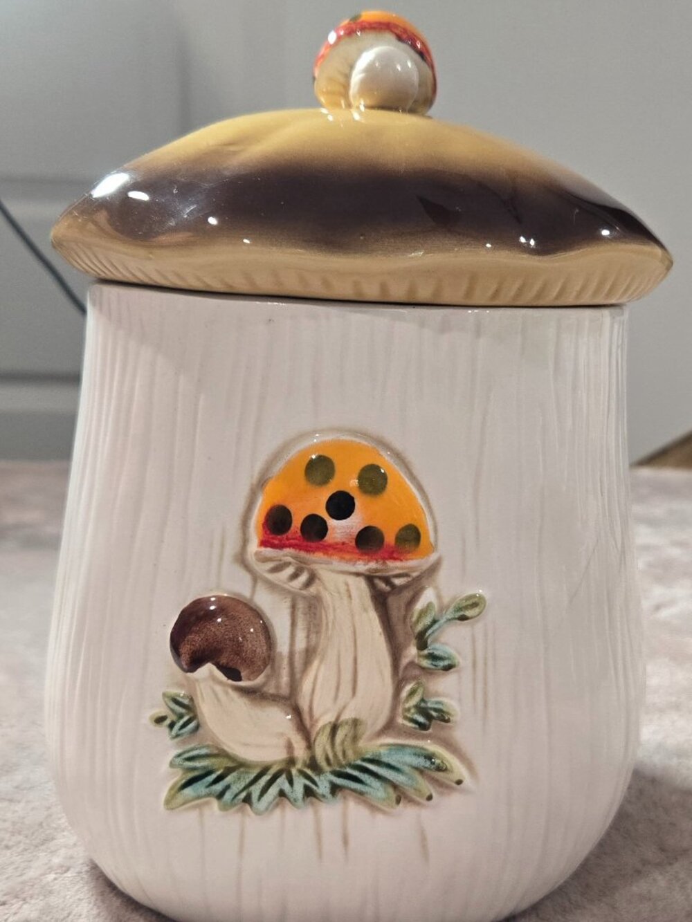 Vintage Merry Mushroom Canister Ceramic Made in Japan with Flaws